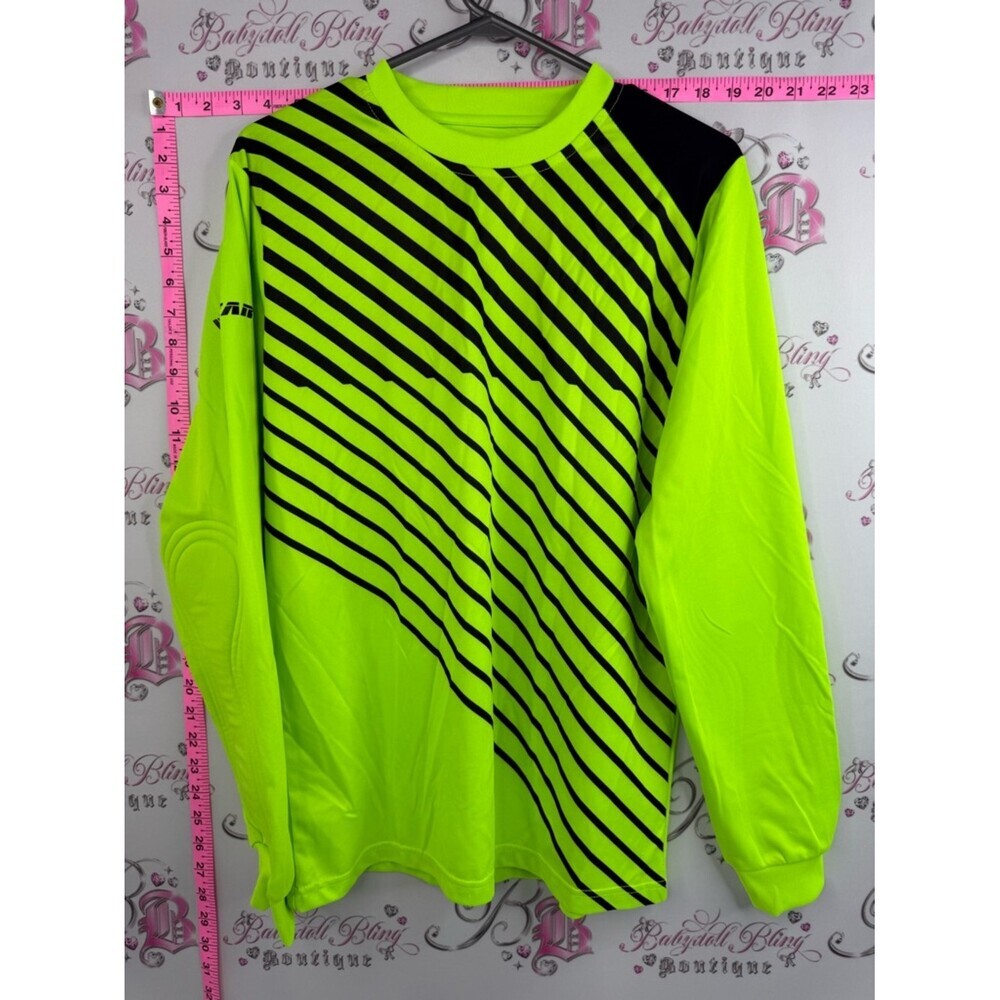 Vizari Neon Green Long-Sleeve Athletic Jersey with Black Stripes soccer style
